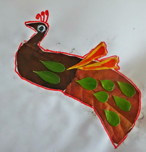 美丽的树叶拼贴画 孔雀 美丽的树叶拼贴画 孔雀
