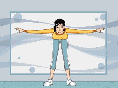 双手摊平,依次左右摇摆身体.(美腿)